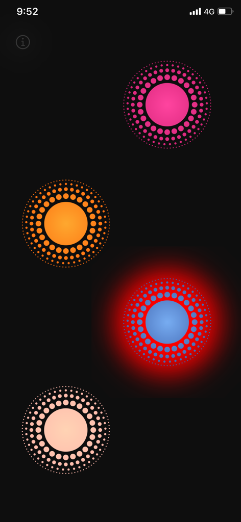 Interface of the Finger Picker app with four colorful circular touch points and one highlighted as the winner
