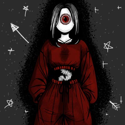 realistic girl faceless with baggy pants and a crop top