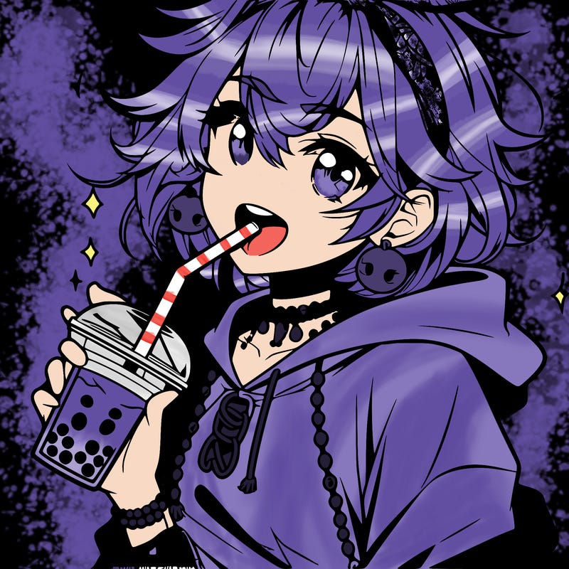 hot baddie anime girl drinking boba and biting the straw