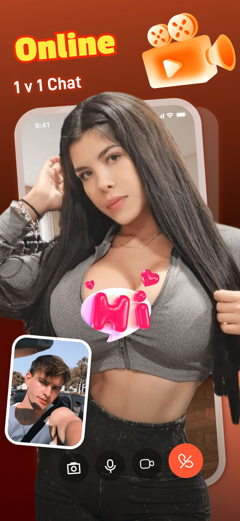 Maobe app interface showing a private 1-on-1 video chat between two users.