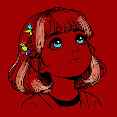 realistic girl looking up