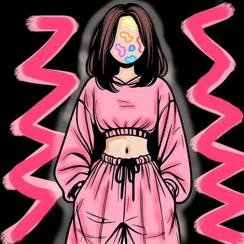 realistic girl faceless with baggy pants and a crop top