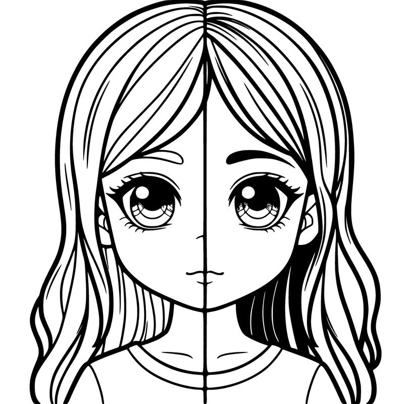 a girl split half and half realistic