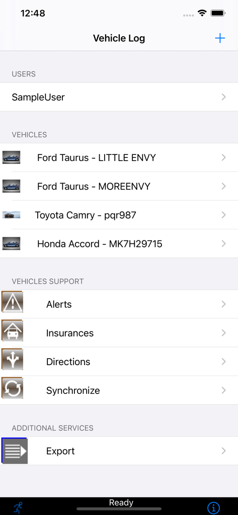 Vehicle Log - Uma captura de tela do painel principal do aplicativo Log de Veículo exibindo uma lista de veículos e recursos de gerenciamento.
