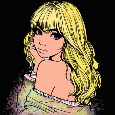 realistic girl with bangs looking over her shoulder