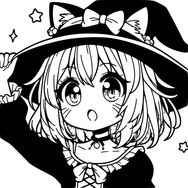 manga cat girl with witch hat