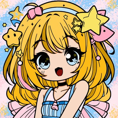 cute anime girl with star accessories