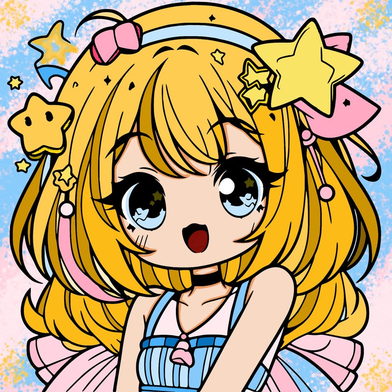 cute anime girl with star accessories