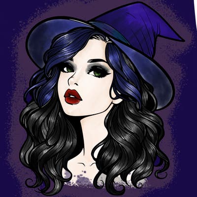 realistic witch girl with wavy hair and lips