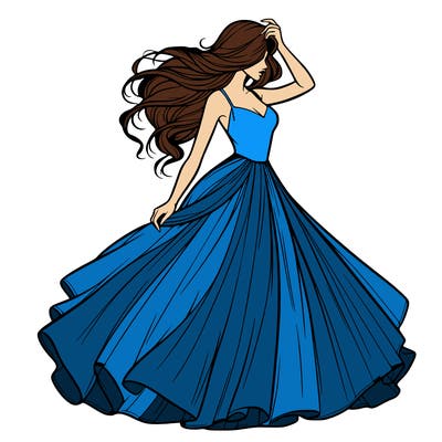 realistic woman with dress flowing in the wind