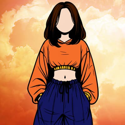 realistic girl faceless with baggy pants and a crop top