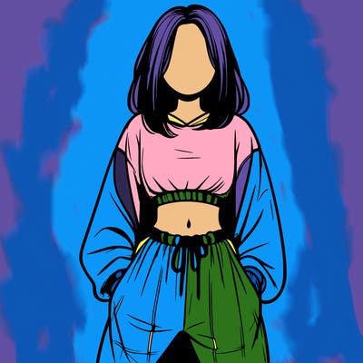 realistic girl faceless with baggy pants and a crop top