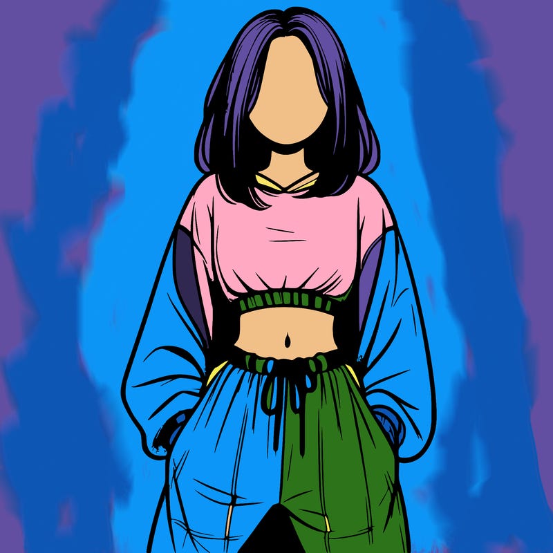 realistic girl faceless with baggy pants and a crop top