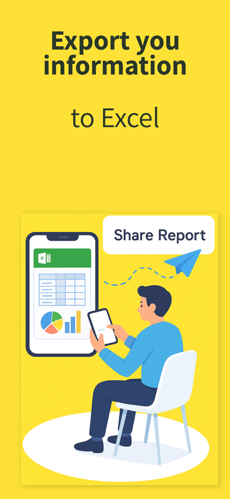Fluxi: Expense Tracker - Un utilisateur exporte des rapports financiers vers Excel à l'aide de l'application de suivi des dépenses Fluxi