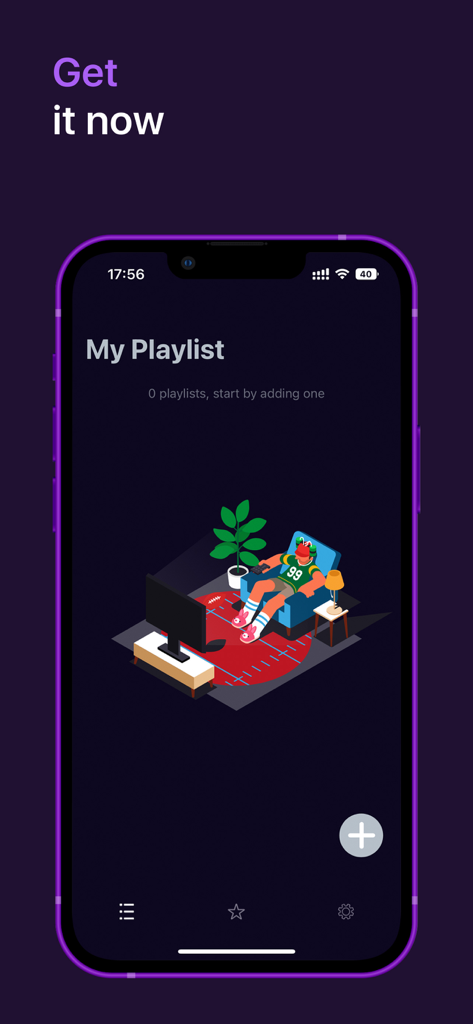 XTREAM IPTV: TV Player IP Pro - XTREAM IPTV mobile app home screen showing an empty playlist with a sports fan illustration