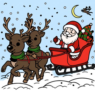 reindeer guiding santa's sleigh