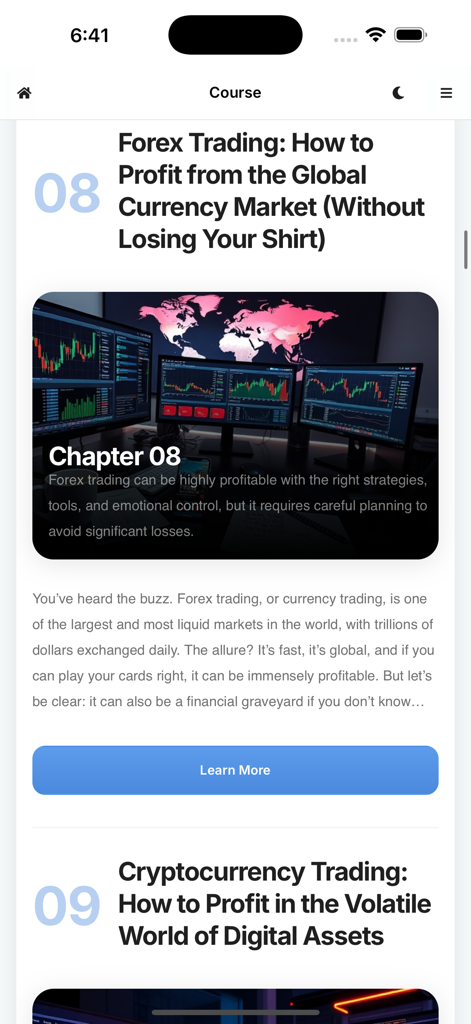 Módulos educativos para trading de Forex y Criptomonedas en la aplicación Gana Dinero Online Ahora.