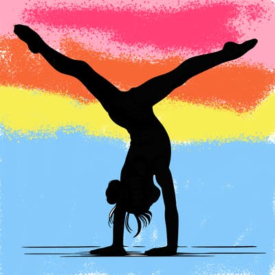 realistic gymnastic hand stand girl in four splits