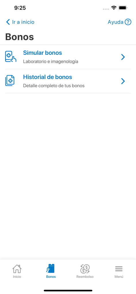 Colmena - Tela de gerenciamento de vouchers no aplicativo Colmena exibindo opções para simular vouchers médicos e visualizar histórico.