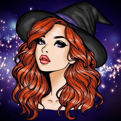 realistic witch girl with wavy hair and lips