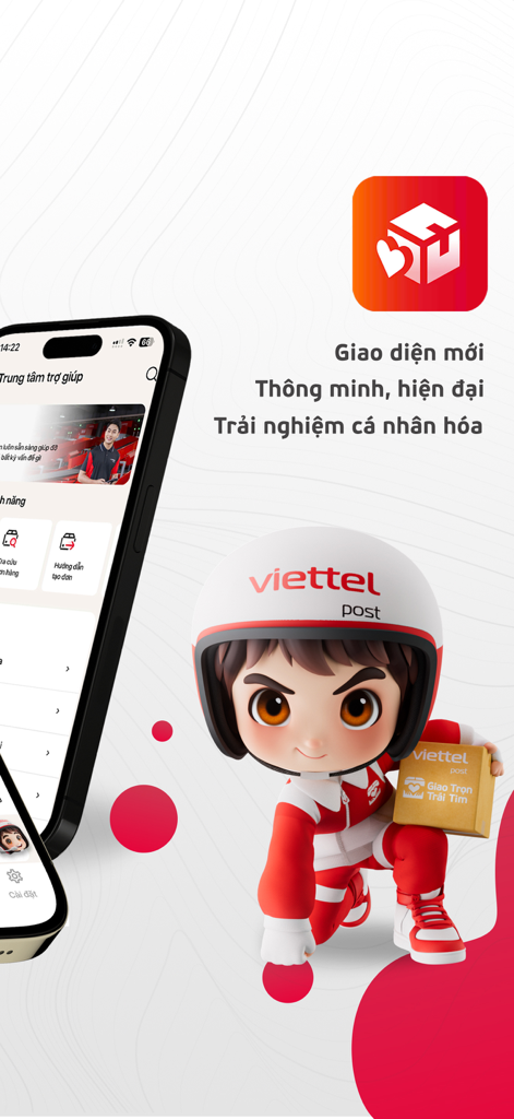 Viettel Post - 배송 마스코트가 있는 iPhone의 Viettel Post 앱 인터페이스