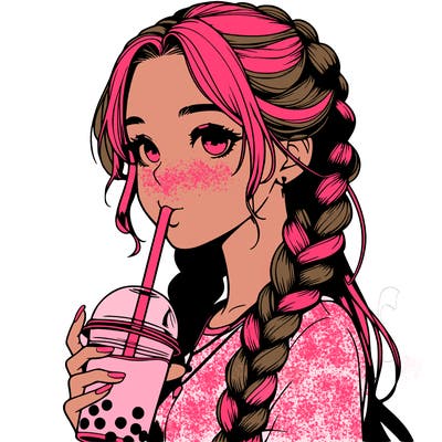 realistic girl with braided hair drinking boba
