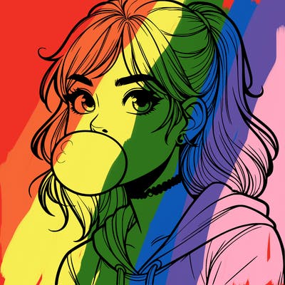 teenage girl blowing bubble gum