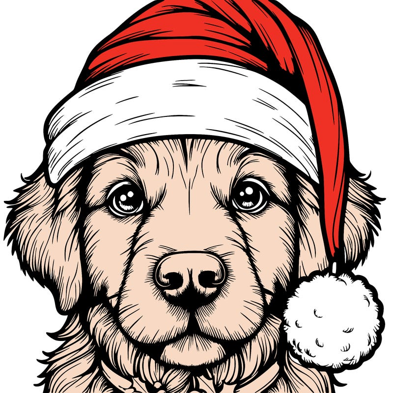 realistic dog with a christmas hat