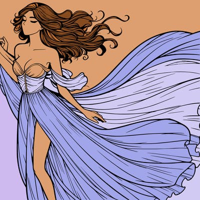 realistic woman in dress flowing the the wind