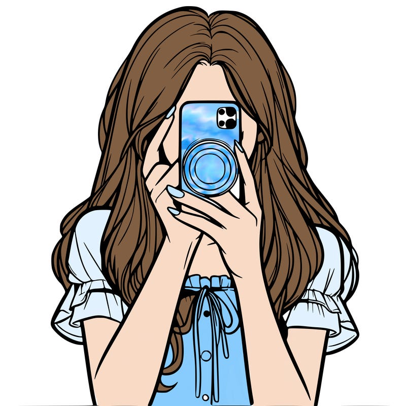 a realistic girl holding her phone taking pictures