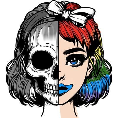 realistic girl with half skull mask