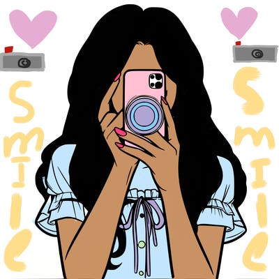 a realistic girl holding her phone taking pictures