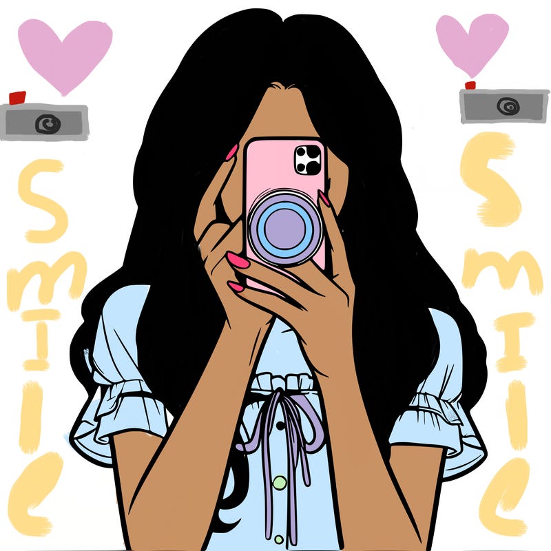 a realistic girl holding her phone taking pictures