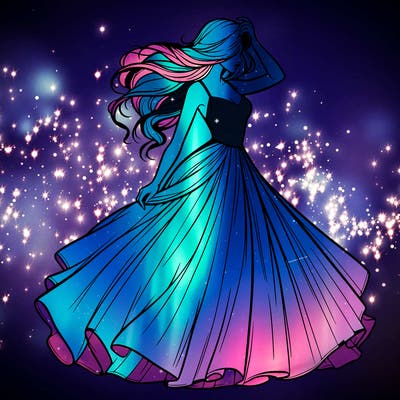 realistic woman with dress flowing in the wind