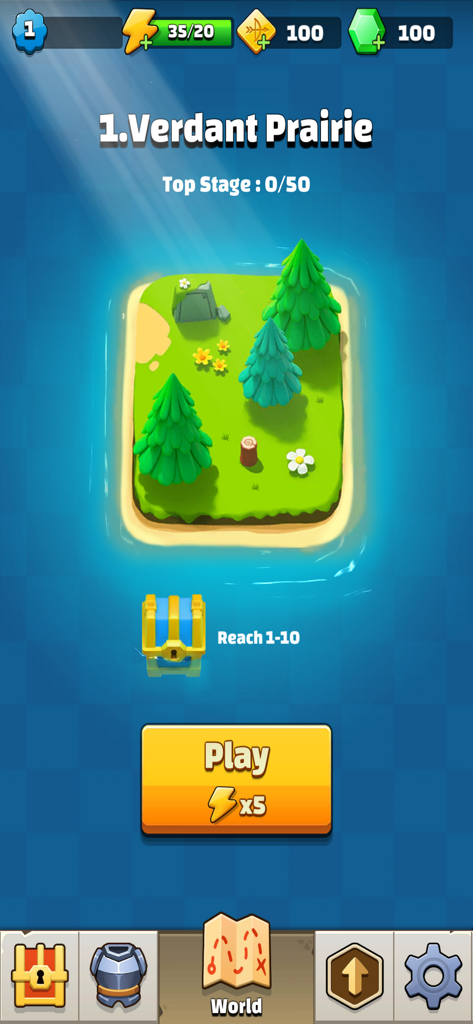 Archer Hunter - Adventure Game - World selection screen for Verdant Prairie in Archer Hunter game