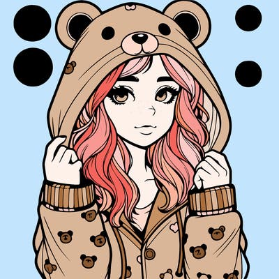 realistic girl in a animal pjs hoodie