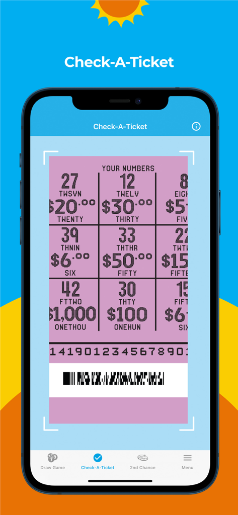 CA Lottery Official App - 캘리포니아 복권 앱 Check-A-Ticket 기능 인터페이스가 스크래처 티켓 스캔 중