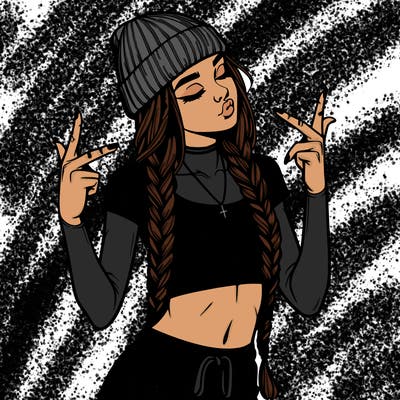 realistic teenage girl with braids and a beanie and crop top doing 🫶🏼
