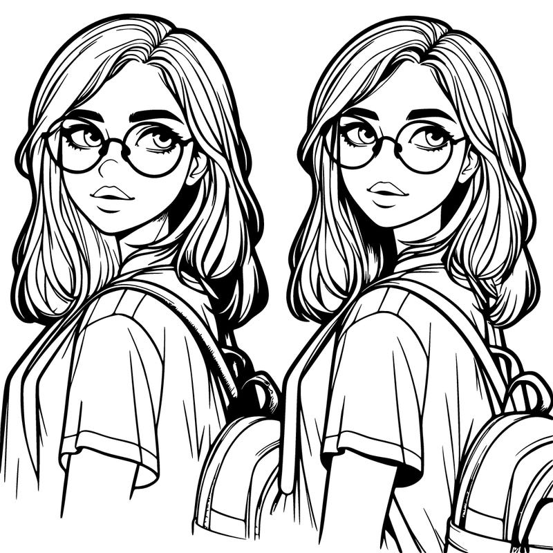 realistic girl with backpack and glasses