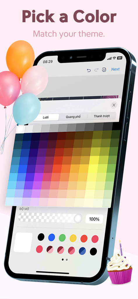 Invitation Maker Card Maker - A smartphone screen displaying a color palette for designing custom digital invitations