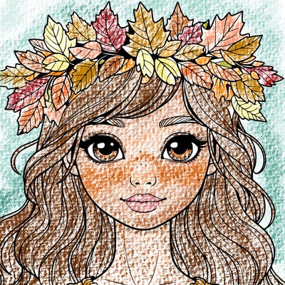 realistic girl with fall leaf crown