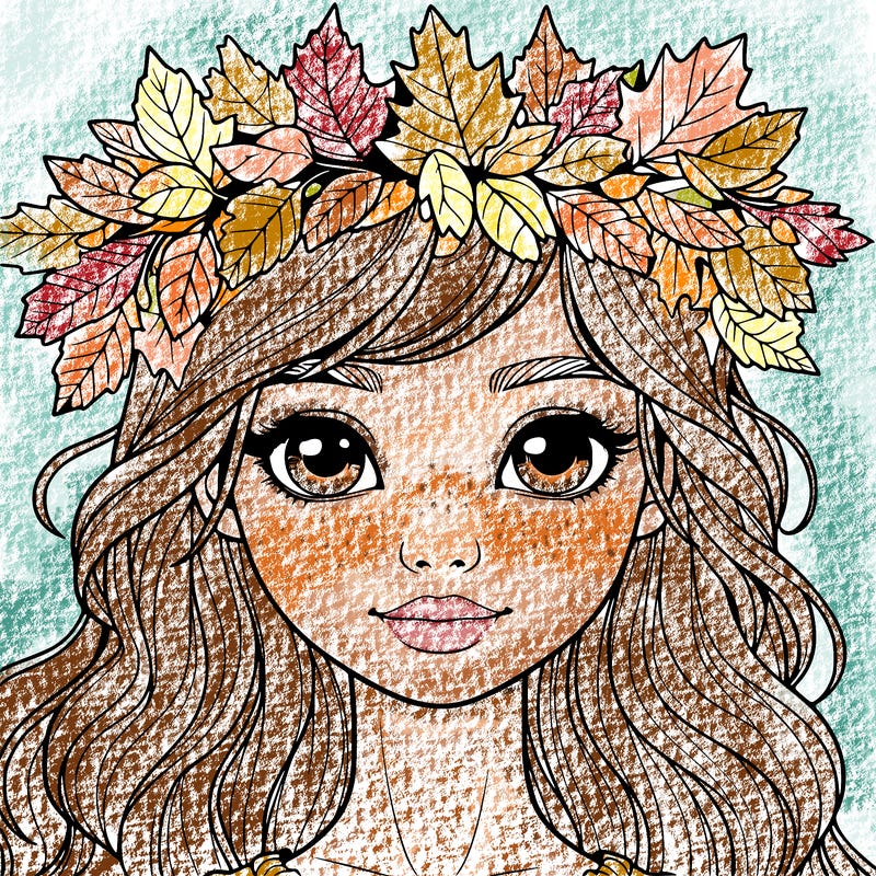 realistic girl with fall leaf crown