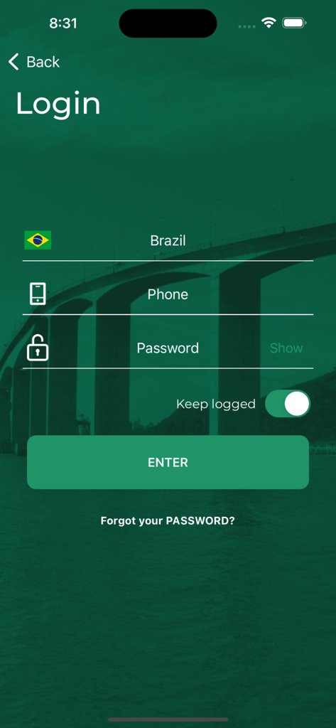 Bikes ES - Login screen of the Bikes ES bike sharing app with phone and password input fields
