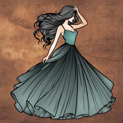 realistic woman with dress flowing in the wind