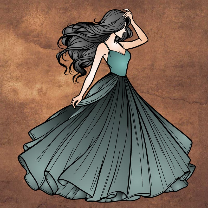 realistic woman with dress flowing in the wind