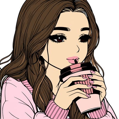 realistic girl drinking coffee