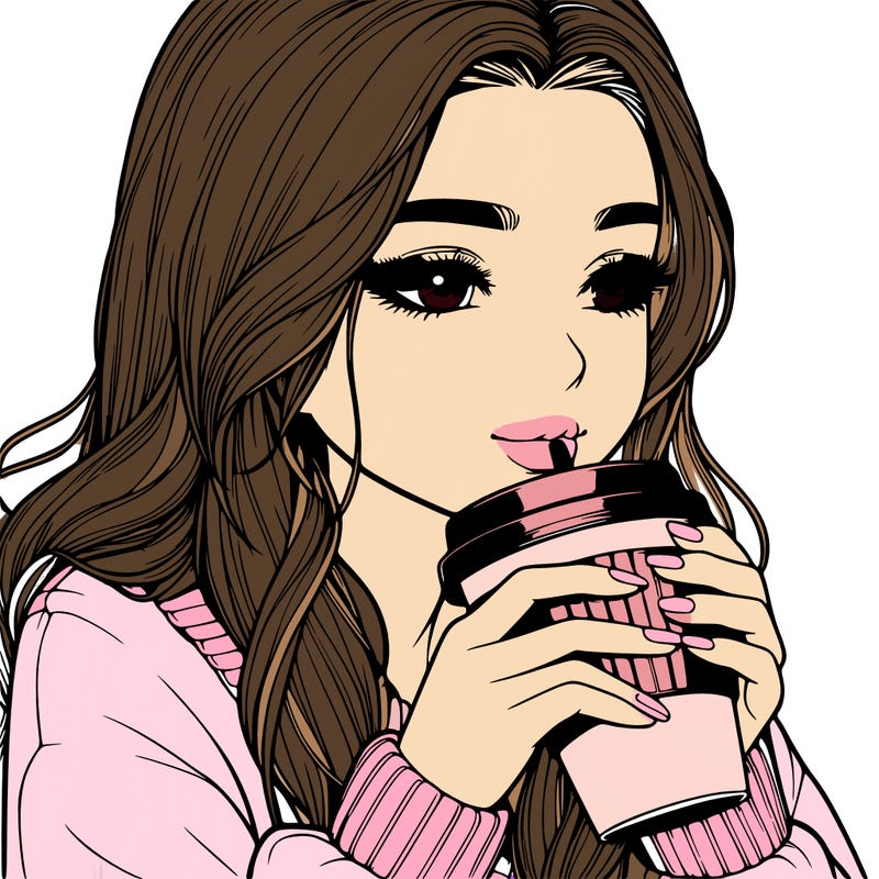 realistic girl drinking coffee