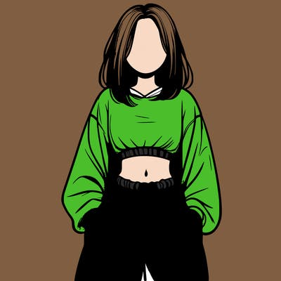 realistic girl faceless with baggy pants and a crop top