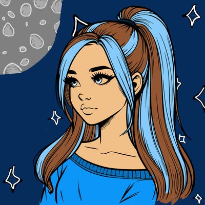 realistic girl with a high ponytail