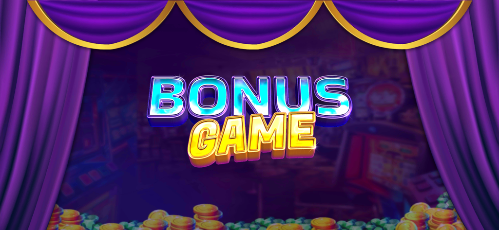 Crazy Slots Royal Casino bonus game screen with purple curtains and gold coins